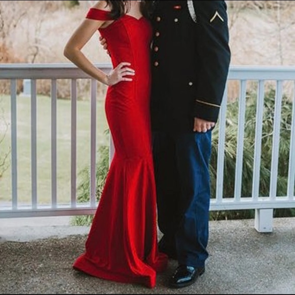Red formal off the the shoulder dress